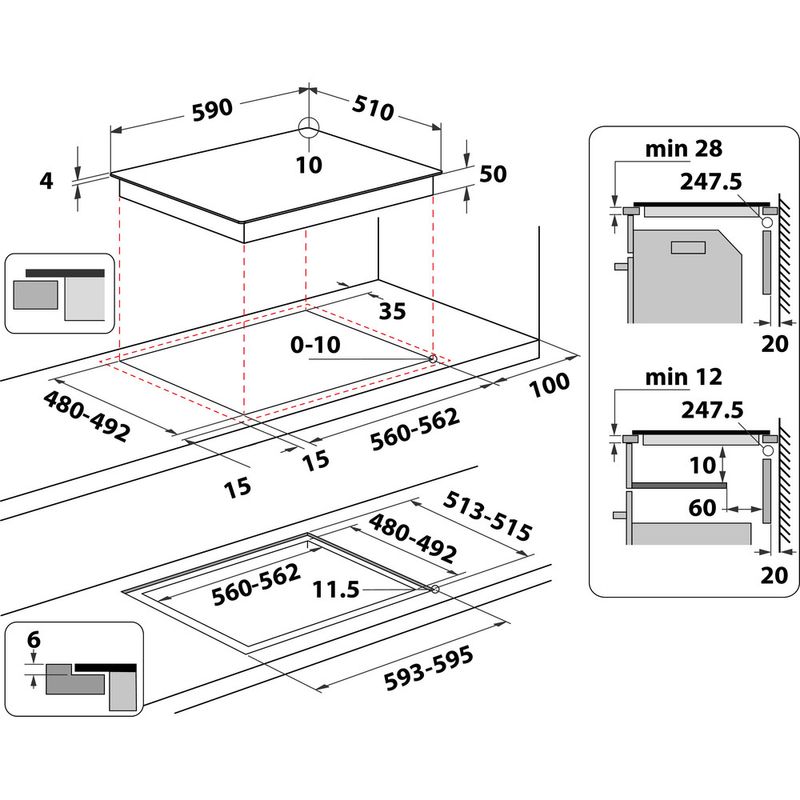 Indesit-Kochfelder-IIH-60Q3D-NE-Schwarz-Induction-vitroceramic-Technical-drawing