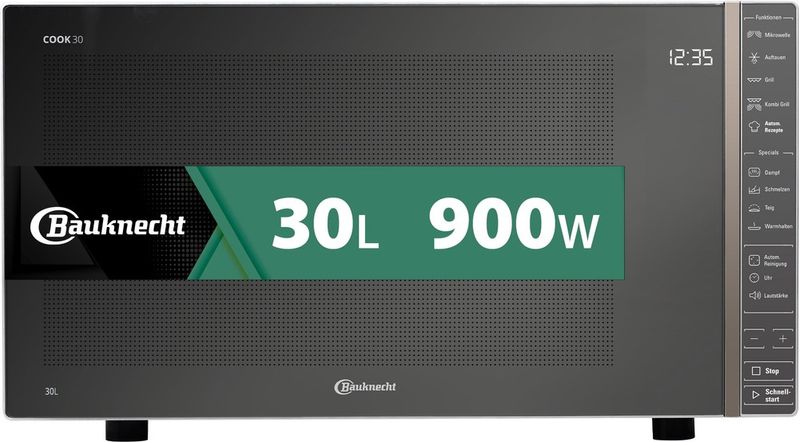 Bauknecht-Mikrowelle-Standgerat-MW-304-M-Edles-Schwarz-Elektronisch-30-Mikrowelle-Grill-900-Frontal